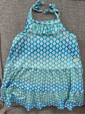 Tommy Bahama Blue and Aqua Floral Halter Dress - Girls